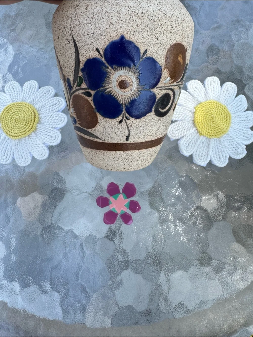 Vintage Tonala Mexico Pottery Vase Signed Mex Z Blue Flower Boho Home Decor